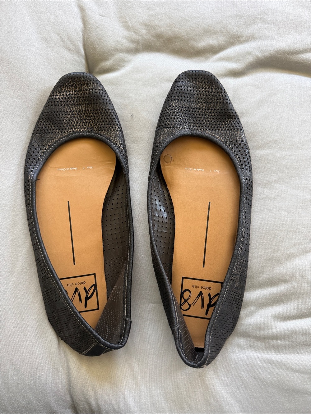 DV by Dolce Vita Black Perforated Round-Toe Ballet Flats